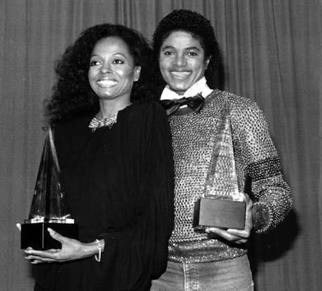 Michael & Diana Ross ❤️ Jan. 30, 1981 Michael Jackson and Diana Ross hold  their American Music Awards in Los Angeles. #MichaelJackson #KingOfPop # dianaross