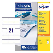 However an inkjet printer is not suitable for printing on labels with a gloss surface, eg. Avery Ultragrip Multi Labels 70 X 42 3mm 21 Per Sheet White Pack Of 2100 3652