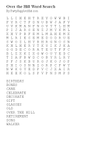 Birthday Celebration Word Search Free Over The Hill Word Search Printable Party Game Fiftieth Birthday Party Ideas 55th Birthday Party Ideas 40th Birthday Themes