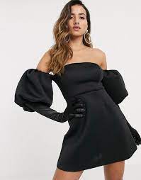 Asos Design Puff Sleeve A-line Mini Skater Dress With Gloves Asos Mini Skater Dress Skater Dress Dress With Gloves