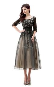 3 4 Sleeved Tea Length Dress With Appliques And Illusion Mother Of Groom Dresses Tea Length Dresses Mothers Dresses
