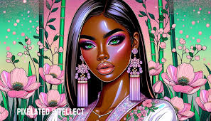 Prompt;photorealistic portrait african woman, wireframe, soft glow, soft  colors, pink and taels --ar 3:4