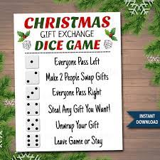 Christmas Gift Exchange Dice Game Free Printable