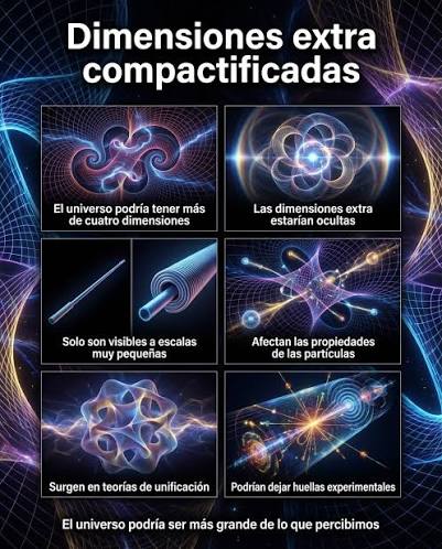Las dimensiones extra no son ciencia ficción. Aparecen de forma natural en  teorías que intentan unificar todas las fuerzas. Estas dimensiones estarían  compactificadas, enrolladas a escalas tan pequeñas que no las percibimos