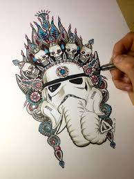 Ganesha Stormtrooper Ink Pen Drawing Design By Me Ink Pen Drawings Skull Tattoo Star Wars Art