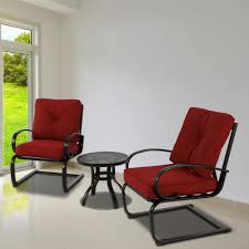 Nuu Garden 3 Piece Metal Patio Conversation Set With Red Cushion Sis001 01 Rd The Home Depot Conversation Set Patio Red Cushions Outdoor Wicker Furniture