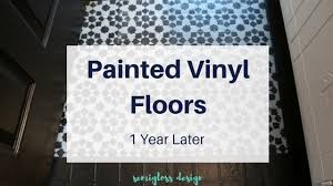 The vinyl square size does not have to match the stencil size for it to look awesome! Painted Vinyl Floor 1 Year Later Semigloss Design