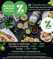 20 Off Your Meal From Zambrero Restaurant Toowoomba Dinner Deals Meals Lunch Deals