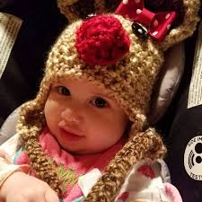 Baby Reindeer Hat Tan W BOW Christmas Rudolph Girl Hat (sizes Nb