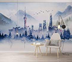 Shop for living room wall murals from eazywallz, the experts in removable wallpaper and wall murals. Amazon Com Murwall City Wallpaper Watercolor Cityscape Wall Mural Skyscraper Wall Art Architecture Office Decor Modern Cafe Design Handmade