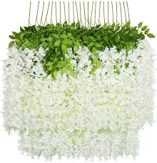 Artificial silk single hydrangea flower wedding home decor. Artificial Flowers U Artlines 24 Pieces Artificial Fake Wisteria Rattan Hanging Silk Flowers Home Wedding Party Decor 24 Pieces 110 Cm Each String White Amazon De Kuche Haushalt