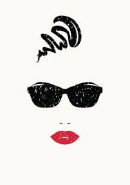 Black And White Glasses Cartoon Stylized Portrait Of Beautiful Woman In Black Sunglasses Face Outline Black And White Painting Stylized