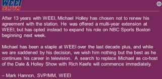 Nbc sports boston schedule and local tv listings. Media Confidential Boston Radio Michael Holley Exits Weei Fm