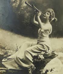 Antique French Postcard Woman Playing An Aulos Flute French Postcard Clip Art Vintage Postcard