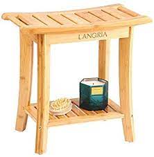 Amazon Com Langria Bamboo Shower Bench Waterproof Wood Shower Chair Spa Bath Organizer Seat Stool With Rubber F Shower Bench Wooden Shower Bench Shower Chair