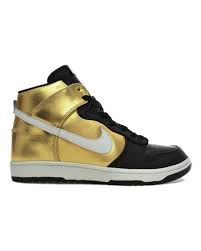 What kind of shoes do men wear with high tops? Nike Dunk Hi Black Gold In Metallic Lyst
