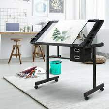 Artiss Drawing Desk Drafting Table Craft Adjustable Glass Art Tilt Drawers Black 9350062290026 Ebay