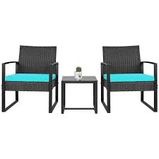 Walnew Patio Furniture Cushioned Pe Rattan Bistro Chairs Set Of 2 With Table 3 Piece Walmart Com In 2020 Patio Furniture Cushions Balcony Furniture Set Bistro Chairs