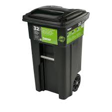 Toter 32 Gal Greenstone Trash Can With Wheels And Attached Lid 79232 R2968 The Home Depot Trash Can Trash Cans Canning