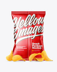 Metallic Snack Package With Riffled Potato Chips Mockup Back View In Flow Pack Mockups On Yellow Images Object Mockups