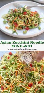 This Asian Zucchini Noodle Salad With Ginger Sesame Soy Dressing Is A Vibrant Wholesome Choice To Add T Zucchini Noodles Salad Zucchini Noodles Veggie Recipes