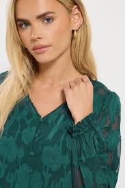 M&Co Petite Teal Green Floral Jacquard V-Neck Blouse
