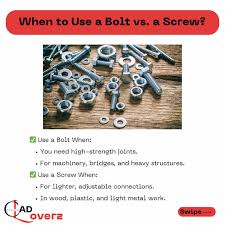 🔩 Bolts vs. Screws – Know the Difference! 🛠 Ever wondered when to use a bolt  vs. a screw? Here's a quick breakdown: ✓ Bolts: Heavy-duty, used with nuts.  ✓ Screws: Self-threading,
