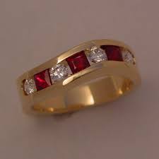 18k Yellow Gold Natural Ruby And Diamond Channel Ring Gold Ring Designs Indian Jewellery Design Earrings Gold Jewelry Stores