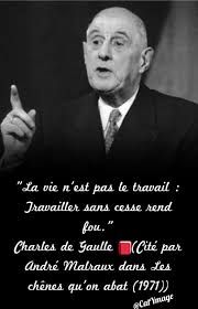 La Vie N Est Pas Le Travail Travailler Sans Cesse Rend Fou Charles De Gaulle Cite Par Andre Malraux Dans Les Chenes Q Citation Je M En Fous Andre Malraux