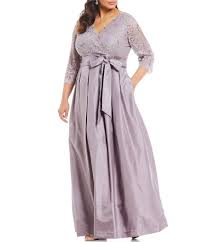 Jessica Howard Plus Size Lace Bodice Surplice V Neck 3 4 Sleeve Belted Ballgown Dilla Plus Size Ivory Dresses Women Dresses Classy Mother Of The Bride Dresses