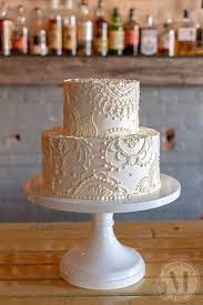 Two Tiered Wedding Cake With Lace Piping Wedding Cake Bakery Simple Wedding Cake Lace Wedding Cake