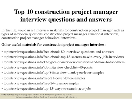 Check spelling or type a new query. Top 10 Construction Project Manager Interview Questions And Answers