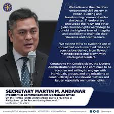 Jun 29, 2021 · gma news online has sought the reaction of malacañang but presidential spokesperson harry roque has yet to reply as of posting tim. Statement Of Presidential Communications Secretary Martin Andanar On The Human Rights Watch Article Entitled Killings In Philippines Up 50 Percent During Pandemic Presidential Communications Operations Office