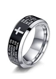 Holy Bible And Cross Engraved Tungsten Wedding Bands Beveled Edge Black Center Tungsten Carbide Wedding Ring Band Matching His And Hers Jewelry Set For Couples