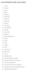 30 Day Monster Girl Challenge 30 Day Art Challenge Drawing Challenge Art Challenge