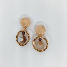 ゴールドカボションマーブルビーズイヤリング ビーズ ピアス イヤリング アクセサリー