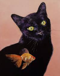 Gold Fish By Michael Creese In 2020 Black Cat Painting Black Cat Art Cat Painting