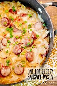 One Pan Cheesy Smoked Sausage Pasta Recipe Yellowblissroad Com Recipe Sausage Pasta Recipes Recipes Smoked Sausage Pasta