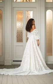 Barbara kavchok fall 2020 wedding dresses | wedding inspirasi. Off The Shoulder Embroidered Lace A Line Wedding Dress With Puff Sleeves Kleinfeld Bridal