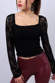 Siyah U Yaka Bayan Dantel Bluz 13052b Bluz Dantel Bluzlar Mankenler