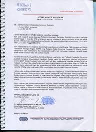 Dalam audit laporan keuangan maupun audit intern perusahaan badan usaha milik negara/ daerah (bumn/bumd di indonesia) sudah disusun standar pemeriksaan yang diantaranya ialah mengatur tentang pelaporan hasil audit. Laporan Auditor Independen Atas Kepatuhan Blu Poltekkes Kemenkes Surakarta Tahun 2015
