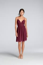 Short Spaghetti Strap Deep V Crinkle Chiffon Dress David S Bridal Chiffon Bridesmaid Dresses Short Gorgeous Bridesmaid Dresses Short Burgundy Bridesmaid Dresses
