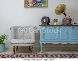Featured sales new arrivals clearance lighting advice. Cream Armchair Vintage Wooden Light Blue Sideboard Old Phonograph Gramophone And Vinyl Records Interior Of Cream Canstock