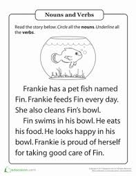 Parts Of Speech Practice Frankie And The Fish Worksheet Education Com Parts Of Speech Practice Parts Of Speech Worksheets Nouns And Verbs