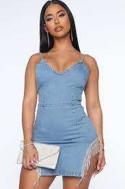 Rocking Diamonds Denim Mini Dress Light Blue Wash In 2020 Denim Mini Dress Fashion Nova Outfits Mini Dress