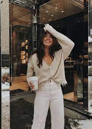 Fall And Winter Street Style Classic Creams For Fall White Pants And Cream Sweater Womensfashionfallsimple Weisse Leinenhose Modestil Leinenhose