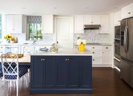 Navy Kitchen Island Transitional Kitchen Rebecca Hay Interior Design White Kitchen Navy Island Blue Kitchen Island Dark Blue Kitchen Cabinets