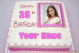 Birthday Cake With Name Edit And Photo Photo On Pink Birthday Cake With Name And Age Editing Pink Birthday Cakes Birthday Cake With Photo Birthday Cake With Flowers