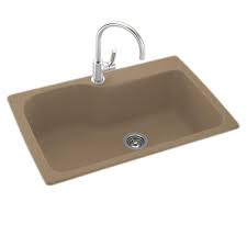 Glacier bay granite sinks are made from the most. Swan Drop In Undermount Solid Surface 33 In 1 Hole Single Bowl Kitchen Sink In Barley Ks03322sb 091 The Home Depot Single Bowl Kitchen Sink Composite Kitchen Sinks Sink