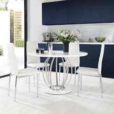 Folds down to make smaller seats 4 people painted with rust oluem furniture paint. Savoy Round White High Gloss And Chrome Dining Table With 4 Renzo White Leather Chairs Furniture And Choice